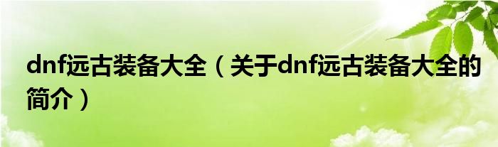dnf远古装备大全（关于dnf远古装备大全的简介）