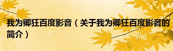 我为卿狂百度影音（关于我为卿狂百度影音的简介）