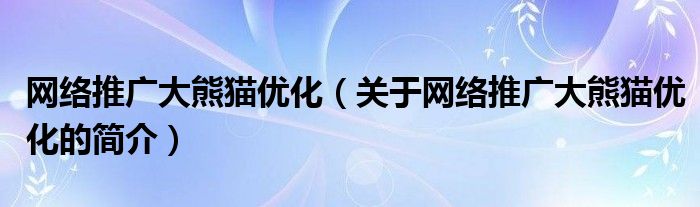 网络推广大熊猫优化（关于网络推广大熊猫优化的简介）