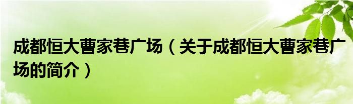 成都恒大曹家巷广场（关于成都恒大曹家巷广场的简介）