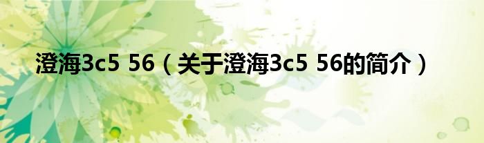 澄海3c5 56（关于澄海3c5 56的简介）