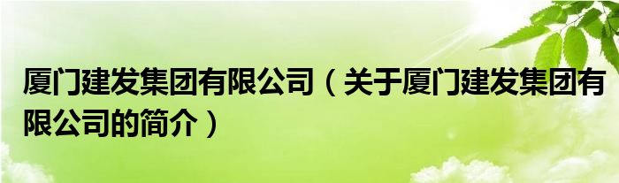 厦门建发集团有限公司（关于厦门建发集团有限公司的简介）