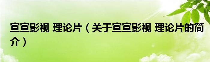 宣宣影视 理论片（关于宣宣影视 理论片的简介）