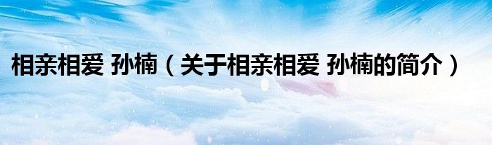 相亲相爱 孙楠（关于相亲相爱 孙楠的简介）