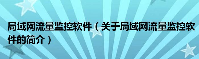 局域网流量监控软件（关于局域网流量监控软件的简介）