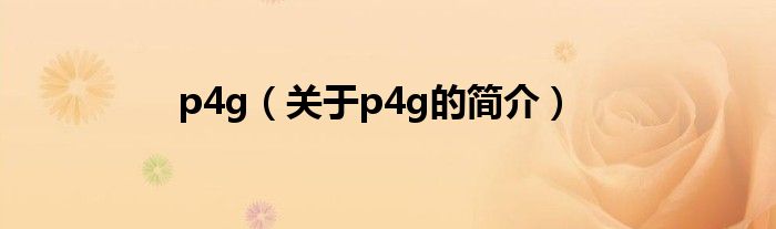 p4g（关于p4g的简介）