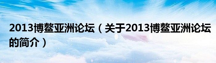 2013博鳌亚洲论坛（关于2013博鳌亚洲论坛的简介）