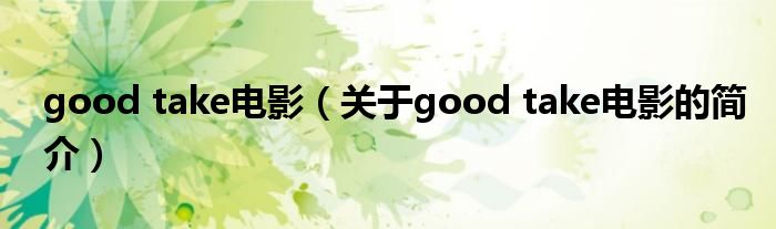 good take电影（关于good take电影的简介）