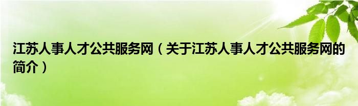江苏人事人才公共服务网（关于江苏人事人才公共服务网的简介）