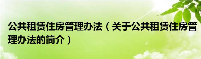 公共租赁住房管理办法（关于公共租赁住房管理办法的简介）