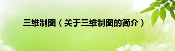 三维制图（关于三维制图的简介）