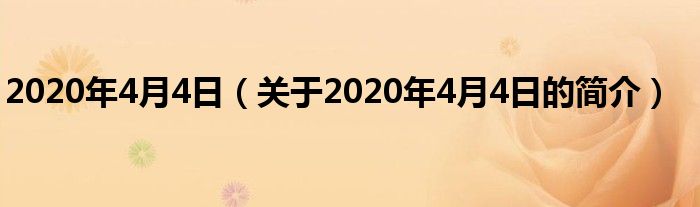 2020年4月4日（关于2020年4月4日的简介）