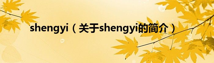 shengyi（关于shengyi的简介）
