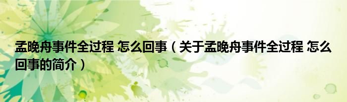 孟晚舟事件全过程 怎么回事（关于孟晚舟事件全过程 怎么回事的简介）