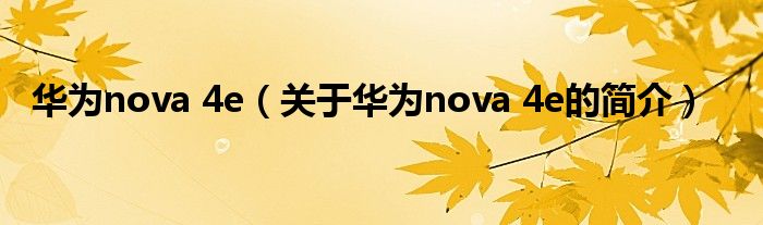 华为nova 4e（关于华为nova 4e的简介）