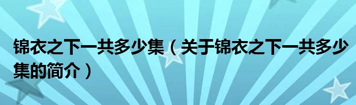 锦衣之下一共多少集（关于锦衣之下一共多少集的简介）