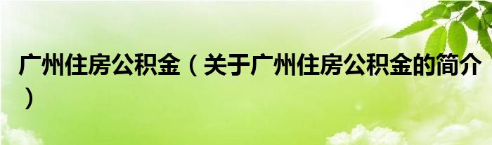 广州住房公积金（关于广州住房公积金的简介）