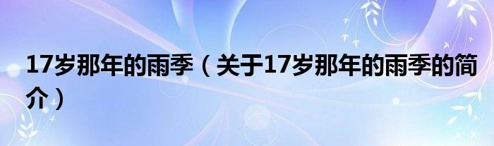 17岁那年的雨季（关于17岁那年的雨季的简介）