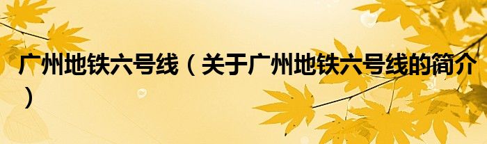 广州地铁六号线（关于广州地铁六号线的简介）