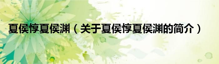 夏侯惇夏侯渊（关于夏侯惇夏侯渊的简介）