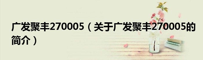 广发聚丰270005（关于广发聚丰270005的简介）