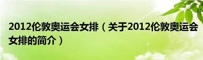 2012伦敦奥运会女排（关于2012伦敦奥运会女排的简介）