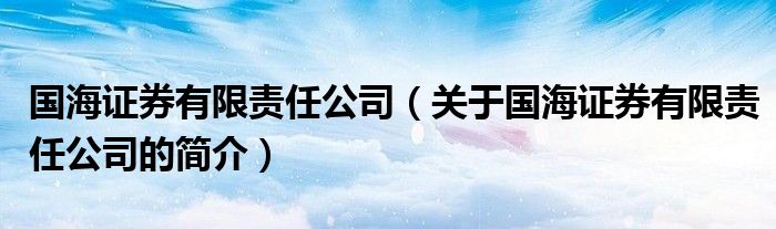 国海证券有限责任公司（关于国海证券有限责任公司的简介）