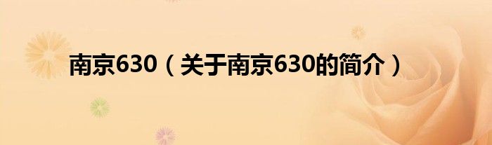 南京630（关于南京630的简介）