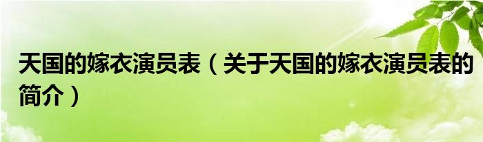 天国的嫁衣演员表（关于天国的嫁衣演员表的简介）