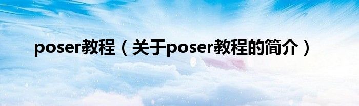 poser教程（关于poser教程的简介）