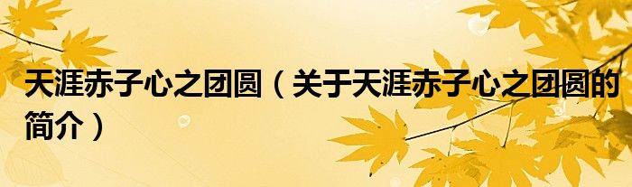 天涯赤子心之团圆（关于天涯赤子心之团圆的简介）