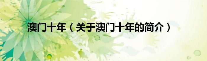 澳门十年（关于澳门十年的简介）