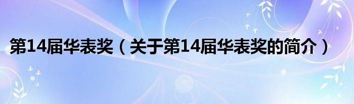 第14届华表奖（关于第14届华表奖的简介）