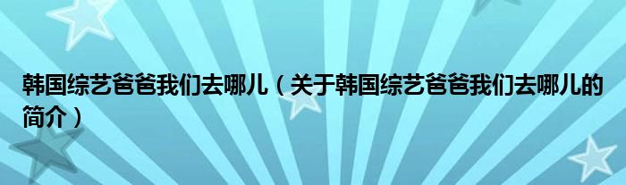 韩国综艺爸爸我们去哪儿（关于韩国综艺爸爸我们去哪儿的简介）