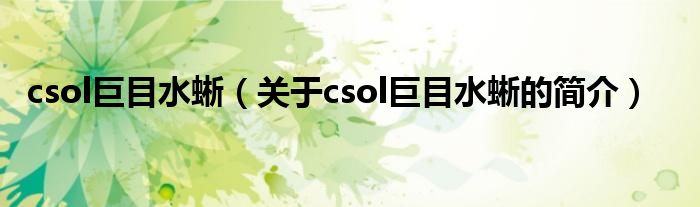 csol巨目水蜥（关于csol巨目水蜥的简介）