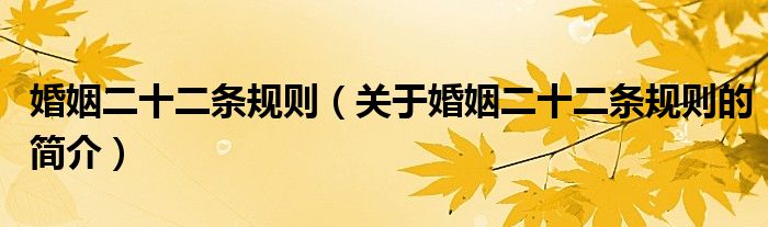 婚姻二十二条规则（关于婚姻二十二条规则的简介）