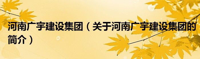 河南广宇建设集团（关于河南广宇建设集团的简介）