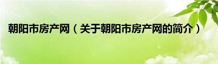 朝阳市房产网（关于朝阳市房产网的简介）