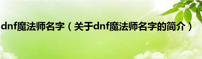 dnf魔法师名字（关于dnf魔法师名字的简介）