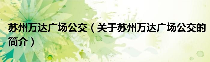 苏州万达广场公交（关于苏州万达广场公交的简介）