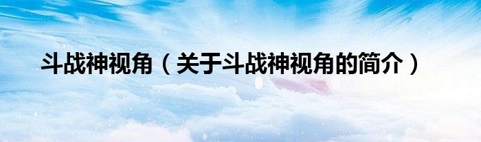 斗战神视角（关于斗战神视角的简介）