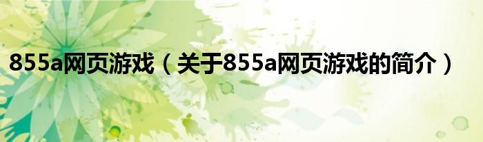 855a网页游戏（关于855a网页游戏的简介）