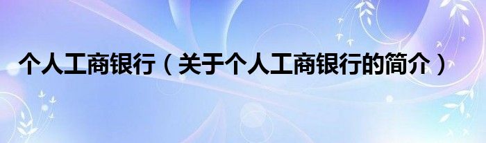 个人工商银行（关于个人工商银行的简介）