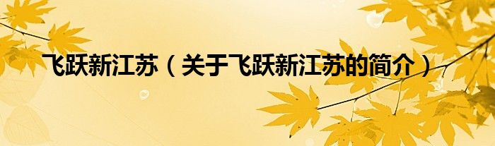 飞跃新江苏（关于飞跃新江苏的简介）