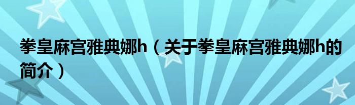 拳皇麻宫雅典娜h（关于拳皇麻宫雅典娜h的简介）