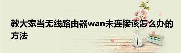 教大家当无线路由器wan未连接该怎么办的方法