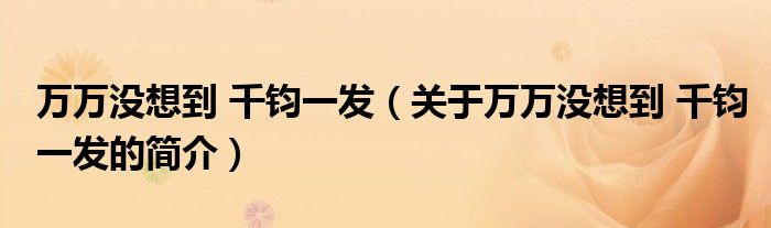 万万没想到 千钧一发（关于万万没想到 千钧一发的简介）