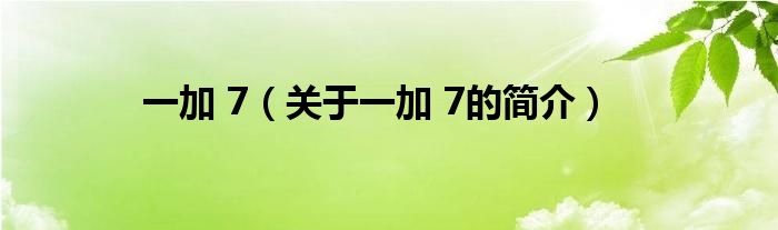 一加 7（关于一加 7的简介）