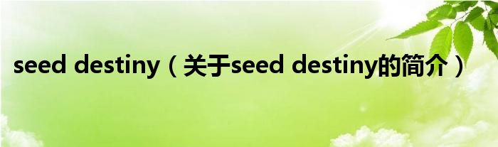 seed destiny（关于seed destiny的简介）