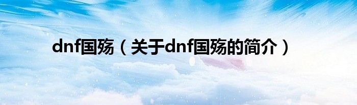 dnf国殇（关于dnf国殇的简介）